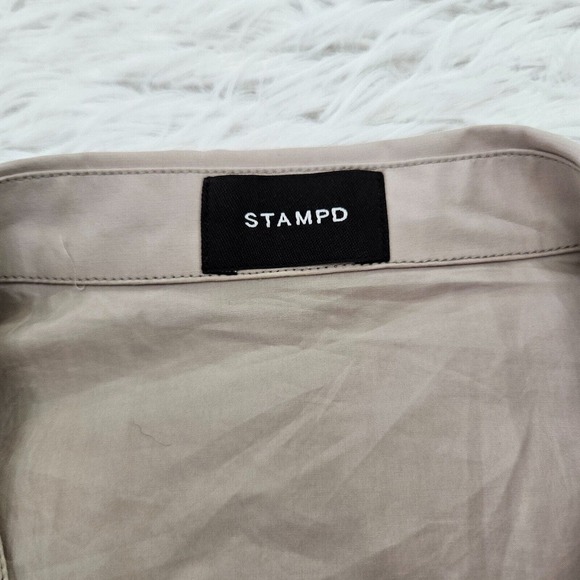 STAMPD Men's Tan Button Up 100% Cotton Long Sleeve Shirt. Size Medium - Picture 7 of 11